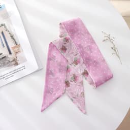 Summer French Retro Pink Tied Hair Small Floral Long Silk Scarf Headband Braided Hair Chiffon Thin Ribbon Scarf