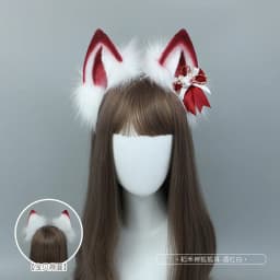 New Red White Lolita Fox Cat Ears and Tail Cosplay Accessories Handmade Plush Wolf Ears Headwear Anime Cosplay Kawaii Headband