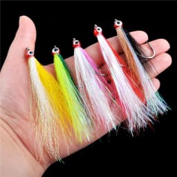 10/20/30PCS Bucktail Teasers fishing hook 3D eyes Flash line fly tying for Flounder jig hook hi/lo rig for Salmon fishing tackle