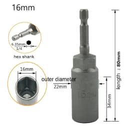 1pc 80mm Length Hex Sockets Sleeve Nozzles Nut Driver Screwdriver Impact Nut Bolt Drill Bits Socket Wrenches 5.5-19mm