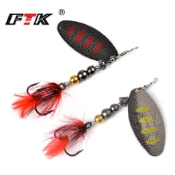 FTK 1pc Spinner Bait 8g/14g/20g Metal Fishing Lure Hard Bait Spoon Lures with Feather Treble Hooks Carp Pike Fishing Tackle