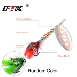 FTK 1pc Spinner Bait 8g/14g/20g Metal Fishing Lure Hard Bait Spoon Lures with Feather Treble Hooks Carp Pike Fishing Tackle