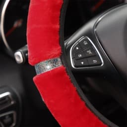 Car Steering Wheel Cover Gearshift Handbrake Cover Protector Decoration Warm Soft Plush Rhinestone Black Pink Women Man