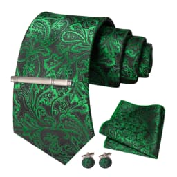 JEMYGINS Men Green Ties Striped Tie Paisley Wedding Tie For Men Necktie Hanky Cufflink Set Party Business Fashion Designer