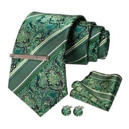 JEMYGINS Men Green Ties Striped Tie Paisley Wedding Tie For Men Necktie Hanky Cufflink Set Party Business Fashion Designer