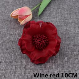 10PCS/Lot Red Series Rose Camellia Chiffon Fabric Flower For Wedding Invitation Artificial Flowers For Dress Decoration