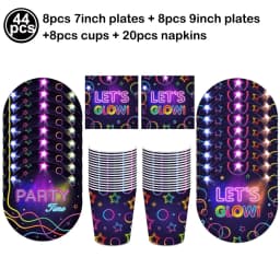 Neon Party Tableware Tablecloths Cups Plates Banner Napkins Straws Balloons Neon Glow Birthday Party Decoration Supplies