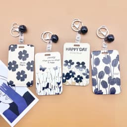 1 Pcs Simple Black And White Flowers Card Holder Campus Student Card Work Permit Bank Card Bus Card ABS Plastic Card Cover