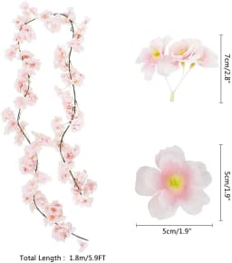 180CM 135 Heads Artificial Cherry Blossom Flower Vine Hanging Flowers Garland for Wedding Party Home Decor Japanese Kawaii Decor