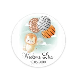 Custom Welcome Baby Hot Air Balloon Animals Birthday Party Labels Favors Round Sticker Baby Shower Personalise Travel Sticker