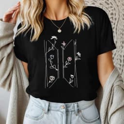 Floral Logo T-Shirt Kpop Fan Apparel Korean Shirts Kpop Vintage Harajuku Fashion Y2K Men Women Short Sleeves Tops Fans Gift