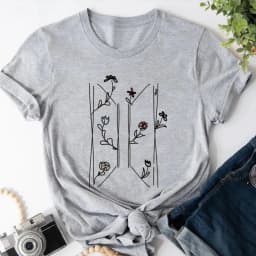 Floral Logo T-Shirt Kpop Fan Apparel Korean Shirts Kpop Vintage Harajuku Fashion Y2K Men Women Short Sleeves Tops Fans Gift