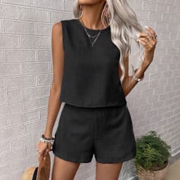 Women's Solid Color Simple Fashion Casual Sleeveless Top and Shorts Set