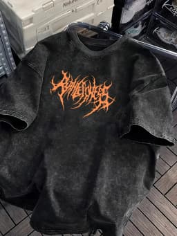 Vintage Acid Wash Powerfulness Gothic Metal Font Graphic T-Shirt Oversized Streetwear Casual Cotton Tops for Men Women