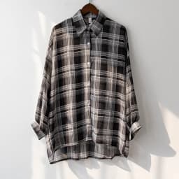 Sheer Chiffon Plaid Shirt for Women Ovesized Collared Button-down Blouse Summer Laides Slouchy Casual Outfit