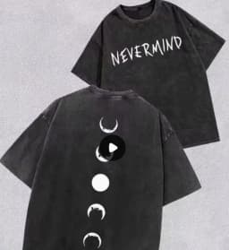 A Double-sided "NEVERMIND Lunar Phase Changes" Retro-style Printed Vintage Washed Distressed Crew Neck T-shirt