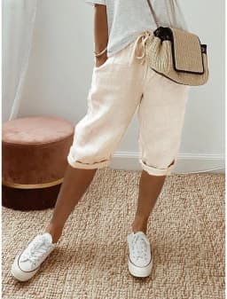 European and American Cross-Border New Summer Cotton and Linen Pocket Elastic Casual Pants for Women Five Quarter Pants