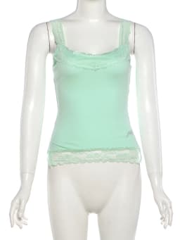Weird Puss Lace Patchwork Camisole Women Low-Neck Skinny Patchwork Side Slit Midnight Sexy Hottie Wild Summer Trend Streetwear