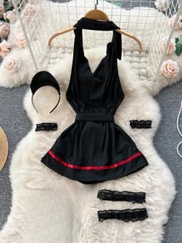 Women's Sexy Mini Dress Lingerie Cosplay Maid Cute Bowknot Lace Hotsweet Casual Dresses Party Club Costume Camisole Mini Dresses