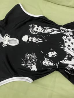Anime Rock Print Cheongsam Top Women Frog Button Detail Y2K Aesthetic Streetwear 2026
