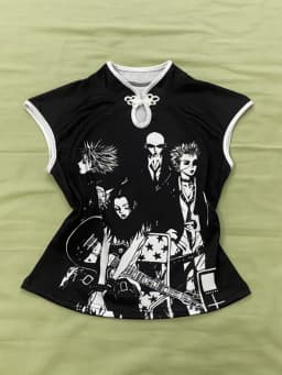 Anime Rock Print Cheongsam Top Women Frog Button Detail Y2K Aesthetic Streetwear 2026