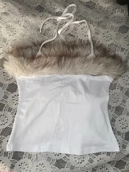 2026 Summer Women Y2K Grunge Goth Streetwear Sexy Faux Fur Trim Cross Letter Print Slim Fit Cropped Halter Neck Cami Tank Top