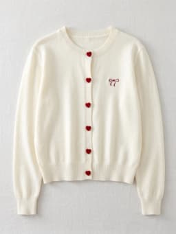 2026 Autumn O-Neck Single Breasted Heart Button Sweater Bow Embroidery Knitted Women Cardigan Korean Casual Tops Woman Clothes
