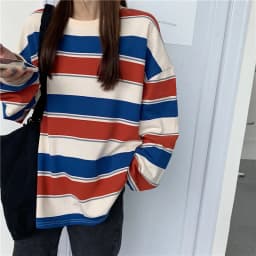 Striped T Shirt for Women 2026 Fall Winter Thin Loose Fit Long Sleeve Rainbow Stripe Casual Blouse Tee Top Plus Size Streetwear