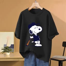 Snoopy Baseball Cartoon Anime Women T-shirt Summer Short Sleeve 100% Cotton Men Tee Shirts Tops 2025 New Fashion Couple Clothes
