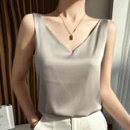 Silk Satin Women Double Shoulder Camisole Tank Top V-neck Sleeveless Top T-shirt Elegant Crop Top Solid Casual Basic 2025 Summer