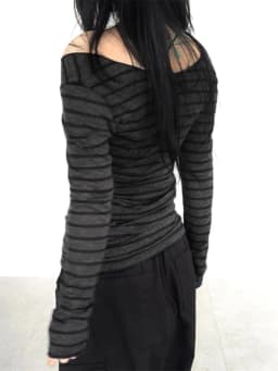 Harajuku Basic Slim Long Sleeve Stripe Tee Off Shoulder O Neck Korean Street Style Spring Autumn Y2K Women's Gray T Shirt