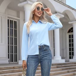 Women Elegant Solid Button Shirt Chiffon Blouse Spring Summer Casual Solid Long Sleeve Turn Down Collar Tunics OL Shirt Tops