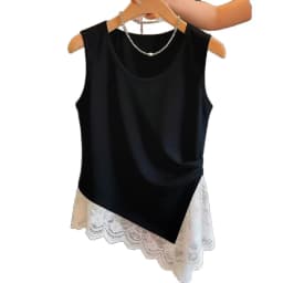 Spring and summer large-size women's clothing new commuter wind pleated design sense lace lace splicing irregular vest