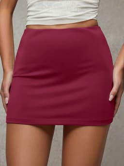 European Style Solid Color Skort With Built-In Shorts High Waist Slim Fit Y2K Bodycon Mini Skirt Casual Daily Streetwear
