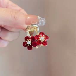 Cute Red Velvet Plum Bossom Small Hair Claw Women Autumn and Winter Side Bangs Hair Slide Sweet Festival Alloy Hair Accessories
