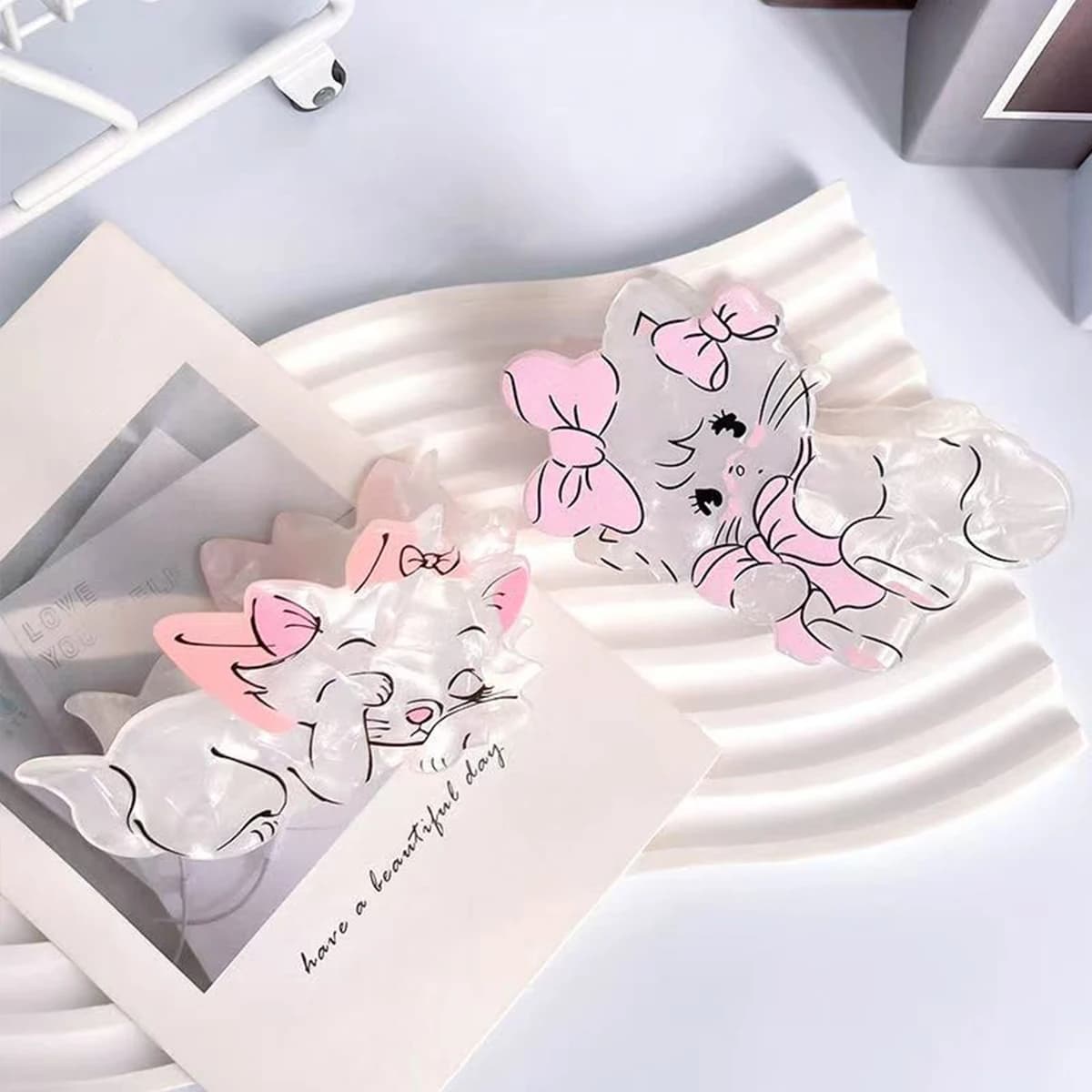 1pc Cartoon Sweet Acrylic Medium Pink Bow Cat Hair Claw, Cute Animal Hair Clip, Daily Ponytail Clip Hair Accessory