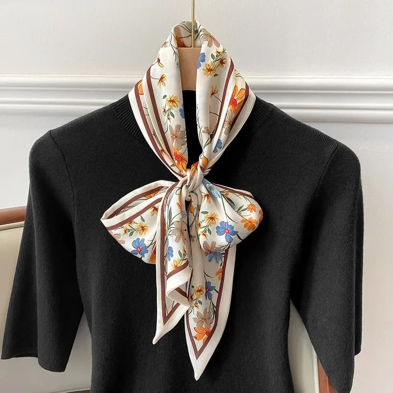 Spring/Summer Fashion Headbands For Women Flower Print Lightweight Scarf Streamer Soft Satin Neckerchief Elegant Hair Scarf