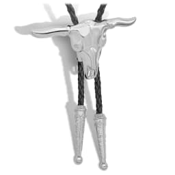 Men's Western Vintage Bolo Tie Cow Skull Design Black Leather Rope Cowboy Necktie with Bull Head Pendant Jewelry Gift Unisex