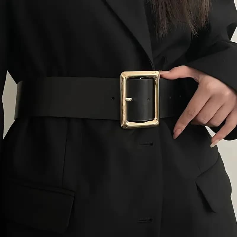 New Vintage Large Buckle Fashionable Women's Wide Belt Dress Decorative PU Women's Belt
