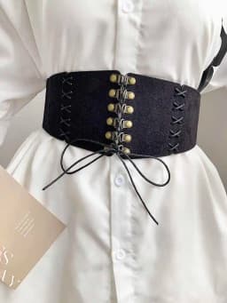 European and American style suede velvet strap waist cincher women's vintage hundred match dress wide waist belt fashion stretch