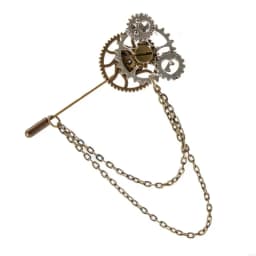 Steampunk Vintage Gear Brooch Chain Collar Pin Gothic Lapel Pin Badges Jewelry for Women and Man Halloween Party Costume