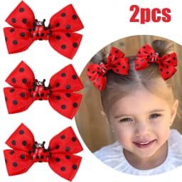 2Pcs Cute Ladybird Bow Hair Clips For Little Girls Dots Print Kids’ Hair Decoration Hairpin Accessories Headwear