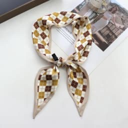 2025 New Grid Print Women Luxury Small Silk Scarf Handle Bag Ribbons Female Head Scarves Sharp Angle For Women Skinny Headband