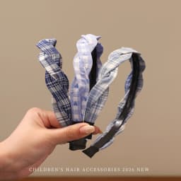 2026 New Preppy Style Gingham Braided Headband for Girls Blue Plaid Soft No Slip Hair Accessories for Toddler Kids Fashion Gift