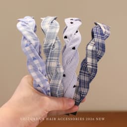 2026 New Preppy Style Gingham Braided Headband for Girls Blue Plaid Soft No Slip Hair Accessories for Toddler Kids Fashion Gift