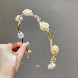 Women's Vintage French Rose & Faux Pearl Hairband - Girl Vintage-Inspired Alloy Headband for Women, Sweet Floral Design