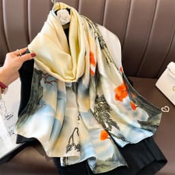 Silk Scarf Women Shawls Female Fashion Flowers For Traveling Sun Protect Sunscreen Beach Scarves Air Conditioning Wraps Luxury