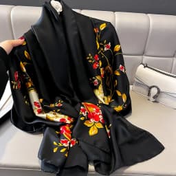 Silk Scarf Women Shawls Female Fashion Flowers For Traveling Sun Protect Sunscreen Beach Scarves Air Conditioning Wraps Luxury