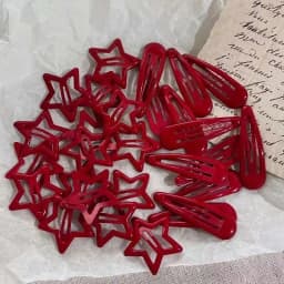 10 Pcs/Lot New Red Star Snap Clip for Girl Waterdrop Barrettes Black Hairpin Women Silver Hair Clip Accessories Kawaii Clip