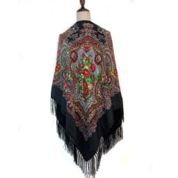 160*160cm Russian Style Luxury Floral Print Square Scarf Women Traditional Fringed UKrainian Shawl Babushka Bandana Head Wraps